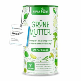 Dose mit grüner Mutter Smoothie Pulver von Alpha Foods
