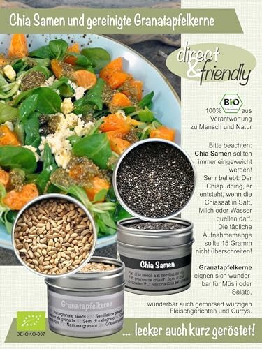 Salat mit Chia Samen und Granatapfelkernen.